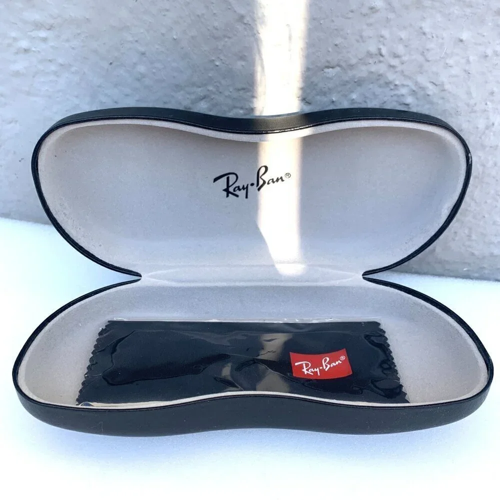 RAY-BAN Protective Glasses Sunglasses Case Black Leather Hinged Clamshell Design